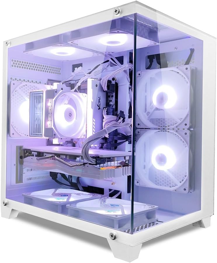 Generic Full View Tempered Glass Gaming PC Case, Mid Tower ATX Computer Case