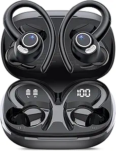 Wireless Earbuds, Bluetooth 5.4 Headphones Sport, Over Ear Buds With ENC Noise Cancelling Mic, 48H, Wireless Earphone With Earhooks, Stereo Deep Bass, IP7 Waterproof ear bud for Workout Running, Black